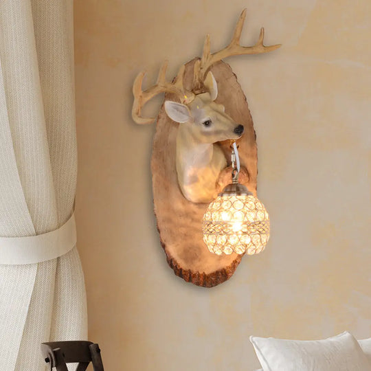 Rustic Resin Wall Lamp With Elk Design & Orb Shade - Black/Gold/Tan Left/Right Sconce Fixture.