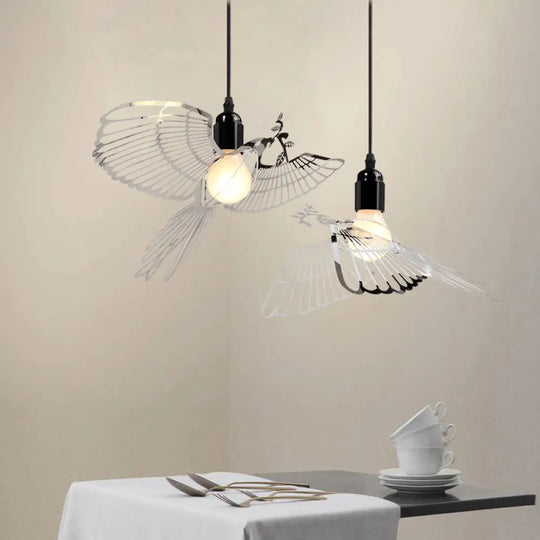 Rustic Retro Metal Pendant Light With Flying Bird Shade - Silver 1-Light Suspension For Bar