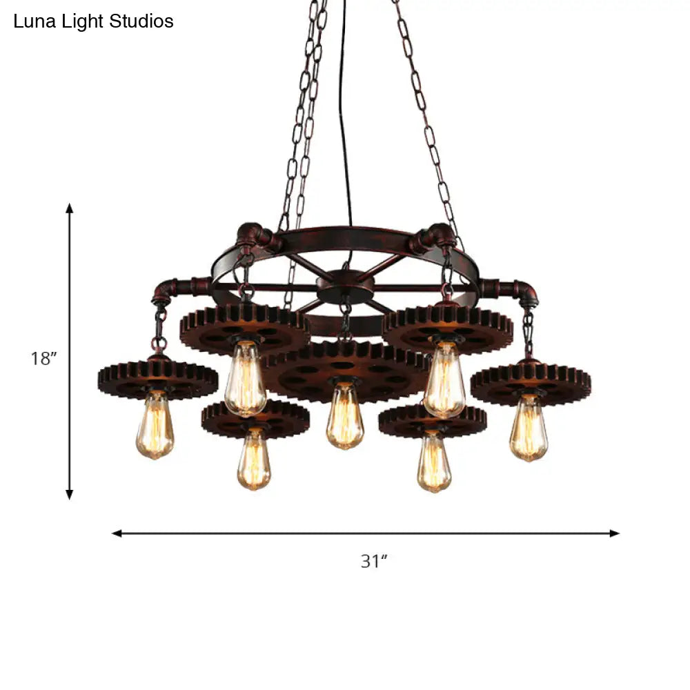 Rustic Retro Wrought Iron Chandelier - 7 Heads Pendant Lamp For Living Room