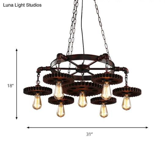 Rustic Retro Wrought Iron Chandelier - 7 Heads Pendant Lamp For Living Room