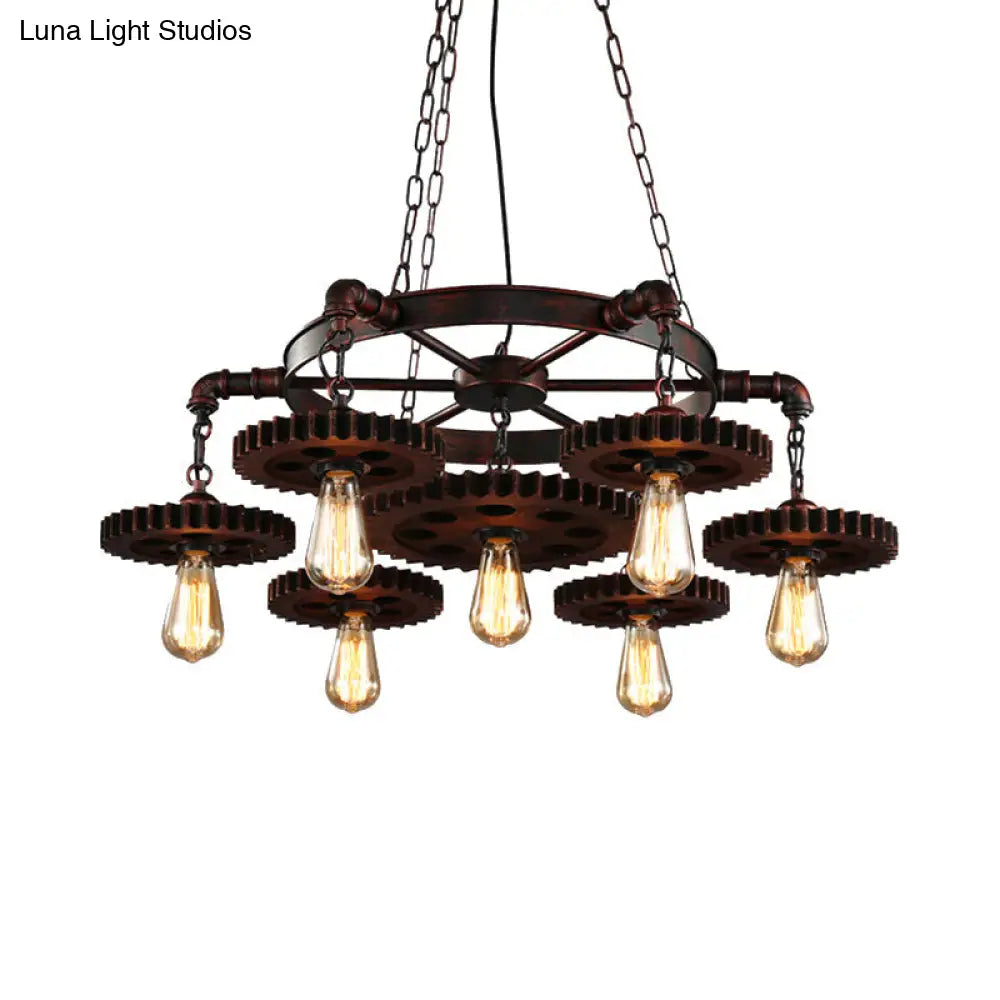 Wrought Iron Chandelier Light With Retro Design - 7 Heads Pendant Lamp For Living Room Decor In Rust