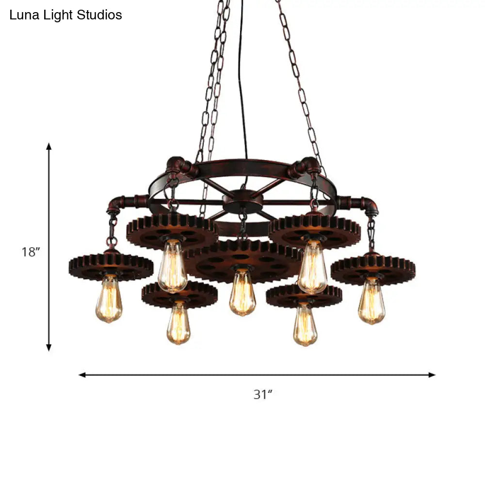 Wrought Iron Chandelier Light With Retro Design - 7 Heads Pendant Lamp For Living Room Decor In Rust