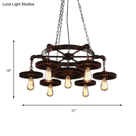 Wrought Iron Chandelier Light With Retro Design - 7 Heads Pendant Lamp For Living Room Decor In Rust