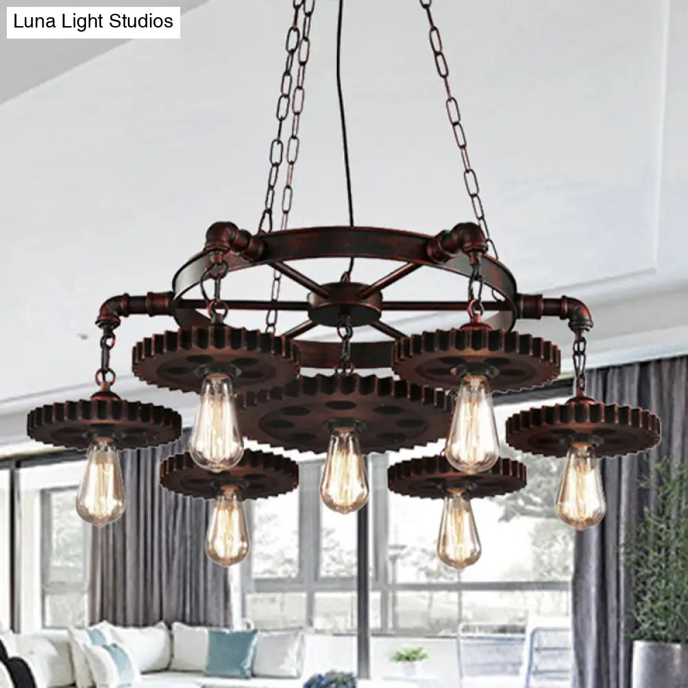 Rustic Retro Wrought Iron Chandelier - 7 Heads Pendant Lamp For Living Room