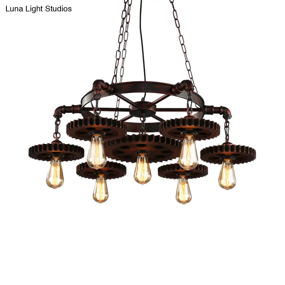 Rustic Retro Wrought Iron Chandelier - 7 Heads Pendant Lamp For Living Room