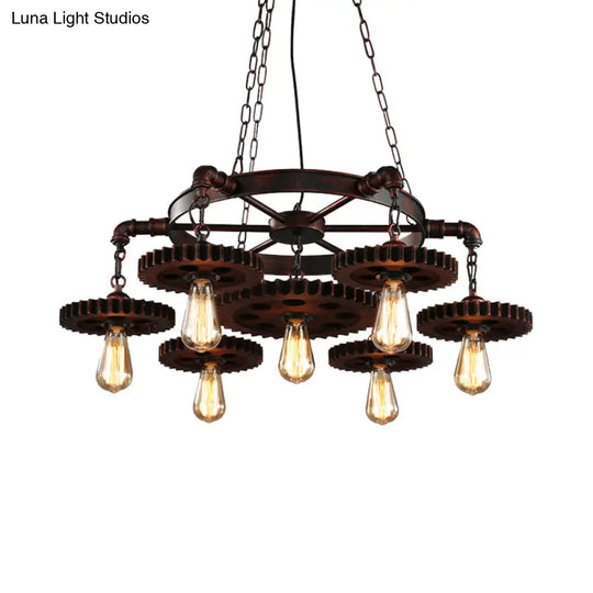 Rustic Retro Wrought Iron Chandelier - 7 Heads Pendant Lamp For Living Room