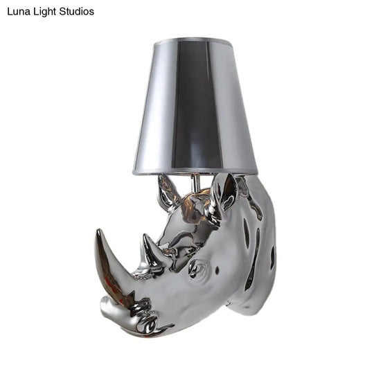 Rustic Rhinoceros Resin Sconce Light Fixture: Wall Mounted Silver/Gold Lighting For Bedroom With