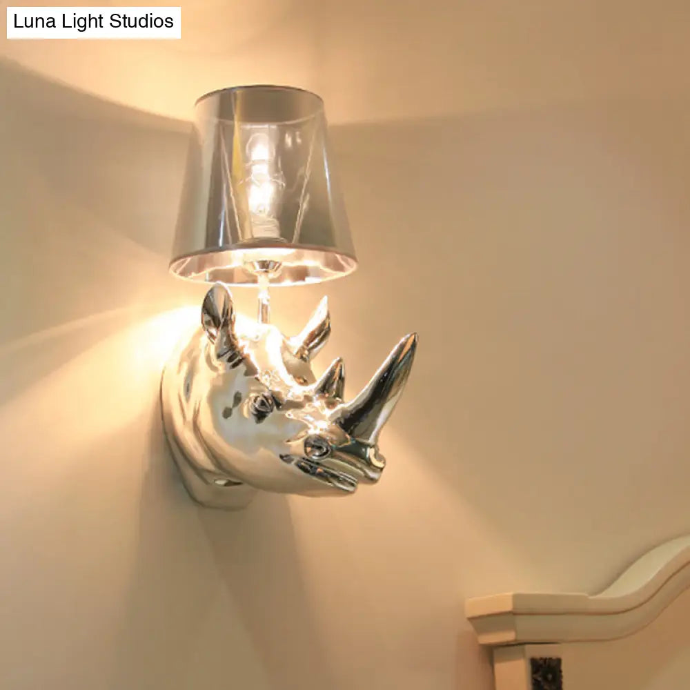 Rustic Rhinoceros Resin Sconce Light Fixture: Wall Mounted Silver/Gold Lighting For Bedroom With