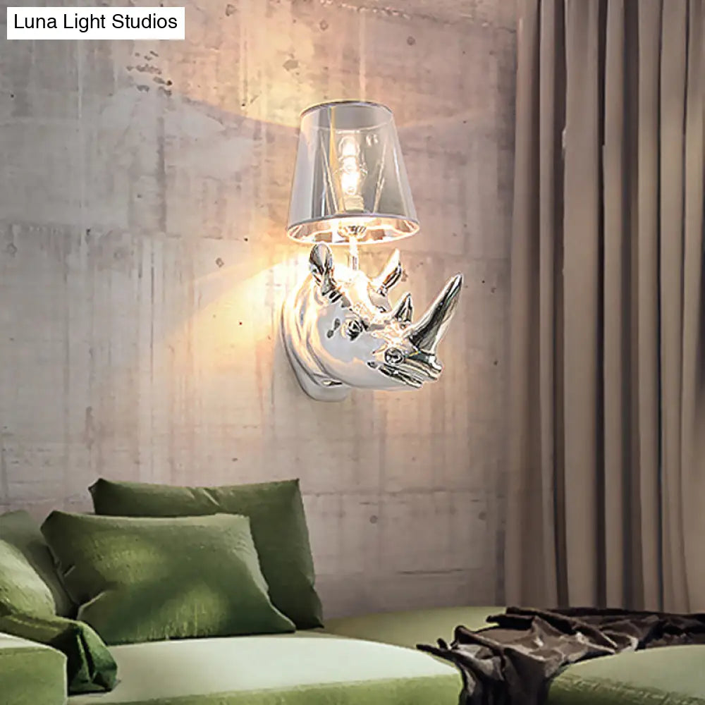 Rustic Rhinoceros Resin Sconce Light Fixture: Wall Mounted Silver/Gold Lighting For Bedroom With