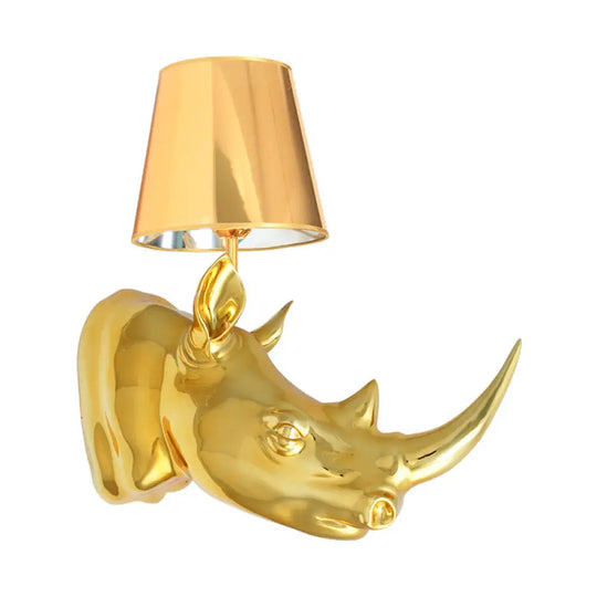 Rustic Rhinoceros Resin Sconce Light Fixture: Wall Mounted Silver/Gold Lighting For Bedroom With