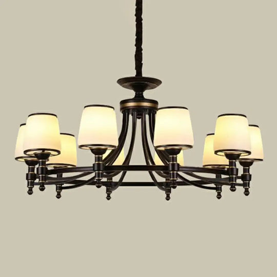 Rustic Ribbed Glass Dining Room Chandelier With Black Tapered Shade 10 /