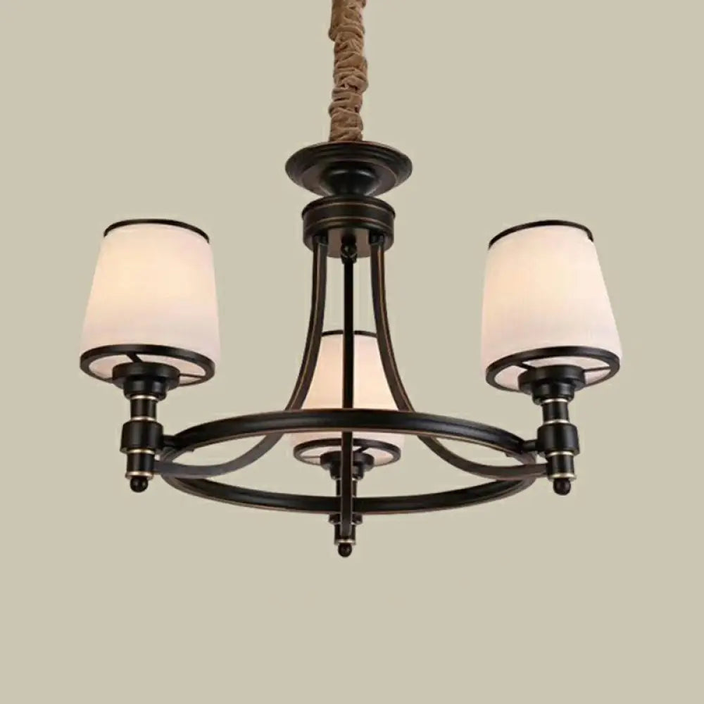 Rustic Ribbed Glass Dining Room Chandelier With Black Tapered Shade 3 /