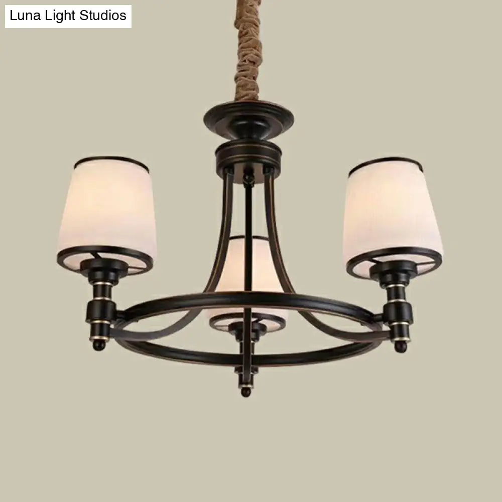 Rustic Ribbed Glass Dining Room Chandelier With Black Tapered Shade