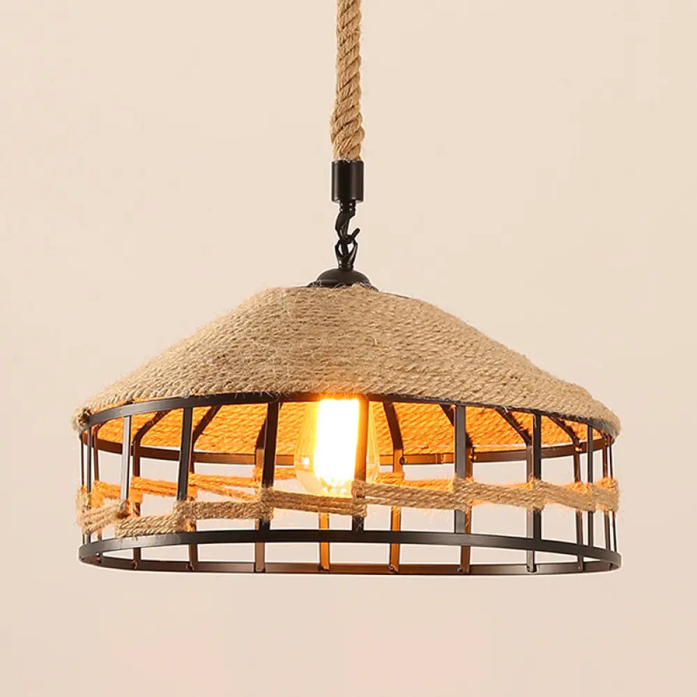 Rustic Rope Barn Hanging Ceiling Light - Metal Drop Lamp In Beige For Restaurant / 12’ B