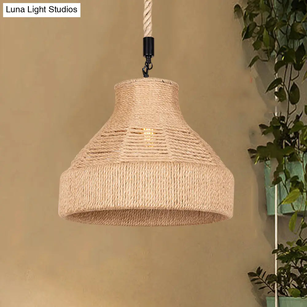 Rustic Hand-Wrapped Rope Bell Pendant Light | Farmhouse Lighting Fixture Brown 1 Bulb