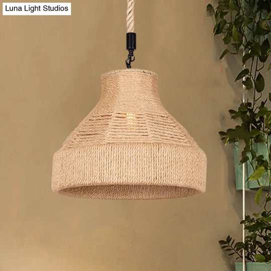 Rustic Hand-Wrapped Rope Bell Pendant Light | Farmhouse Lighting Fixture Brown 1 Bulb