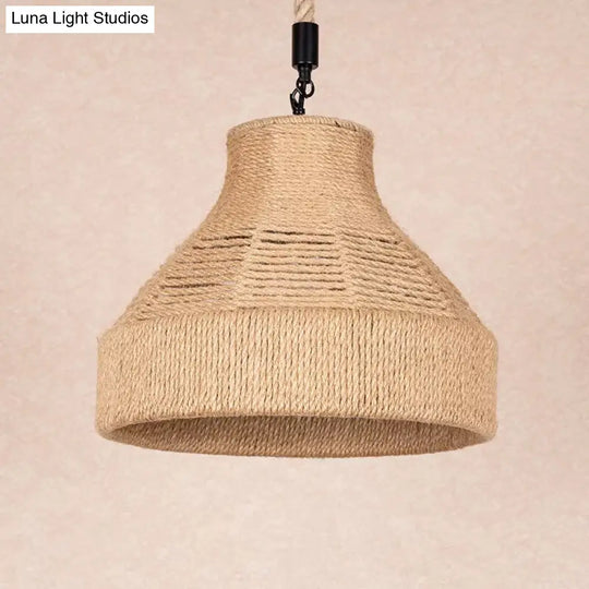 Rustic Hand-Wrapped Rope Bell Pendant Light | Farmhouse Lighting Fixture Brown 1 Bulb