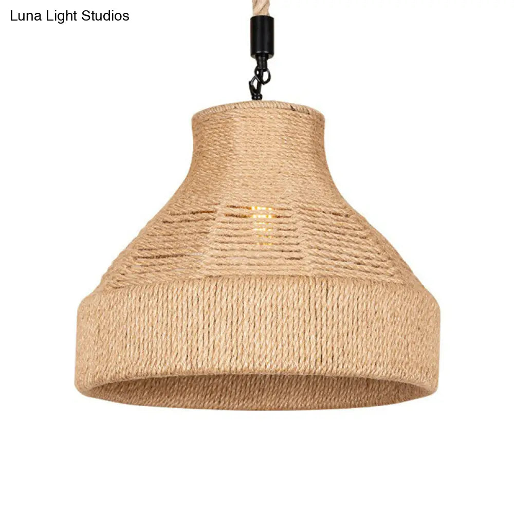 Rustic Hand-Wrapped Rope Bell Pendant Light | Farmhouse Lighting Fixture Brown 1 Bulb