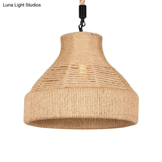 Rustic Hand-Wrapped Rope Bell Pendant Light | Farmhouse Lighting Fixture Brown 1 Bulb