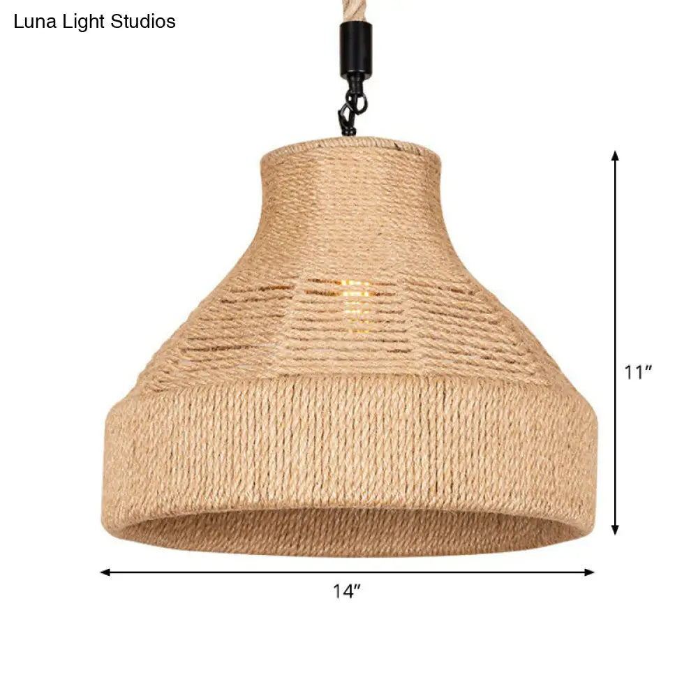 Rustic Hand-Wrapped Rope Bell Pendant Light | Farmhouse Lighting Fixture Brown 1 Bulb