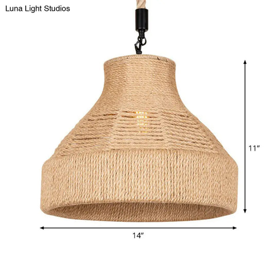 Rustic Hand-Wrapped Rope Bell Pendant Light | Farmhouse Lighting Fixture Brown 1 Bulb