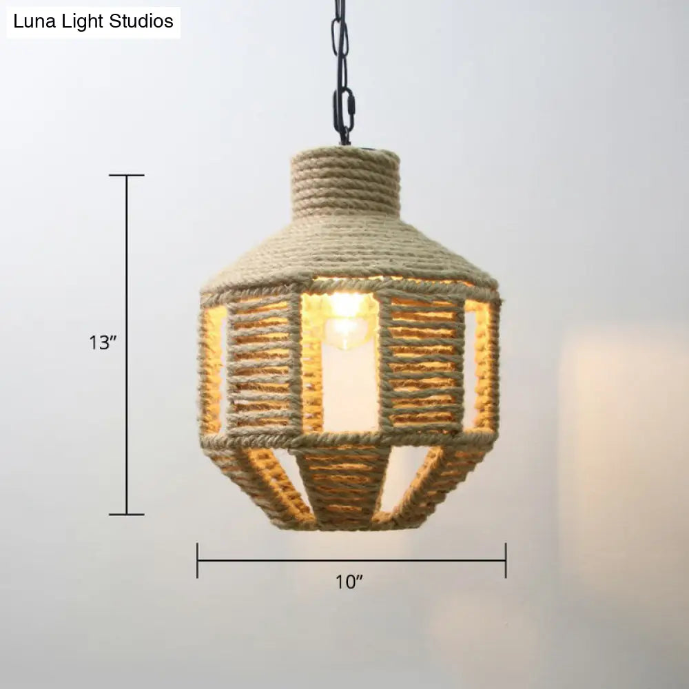 Country Style Hand-Wrapped Rope Pendant Light | Rustic 1-Bulb Ceiling Lamp In Brown For Restaurants