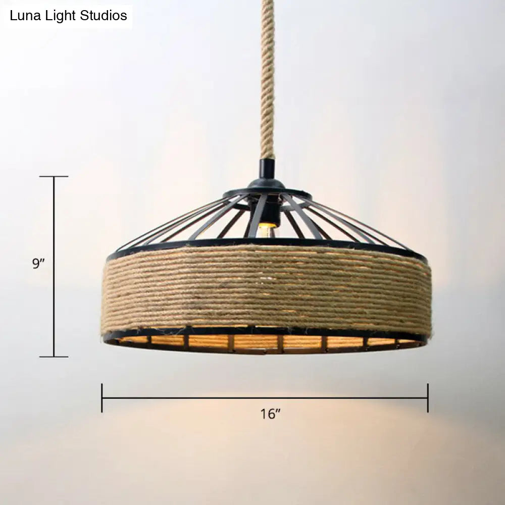 Country Style Hand-Wrapped Rope Pendant Light | Rustic 1-Bulb Ceiling Lamp In Brown For Restaurants