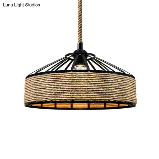 Country Style Hand-Wrapped Rope Pendant Light | Rustic 1-Bulb Ceiling Lamp In Brown For Restaurants
