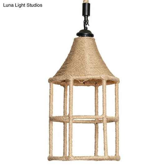 Rustic Rope Pendulum Light For Dining Room - Brown Suspended Lighting Fixture