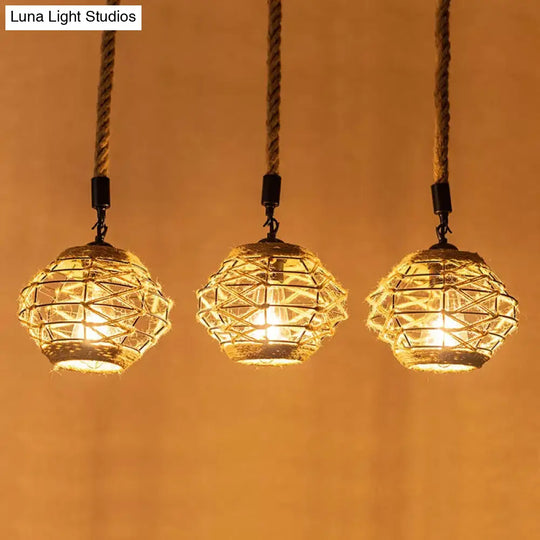 Rustic Rope Pendant Light With Elliptical Shape - 3/6 Lights Brown Round/Linear Canopy