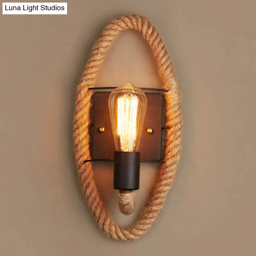 Rustic Rope Wall Sconce With Bare Bulb Design And Wood Detailing