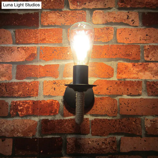 Rustic Rope-Wrapped Wall Lamp With Open Bulb Design