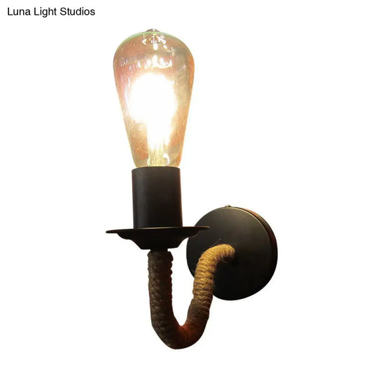 Rustic Rope-Wrapped Wall Lamp With Open Bulb Design