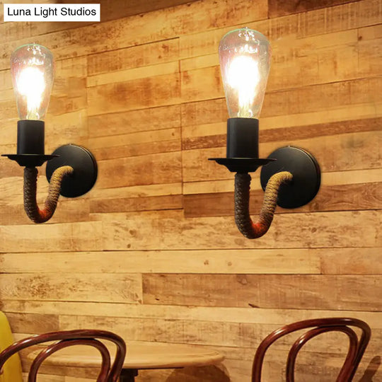 Rustic Rope-Wrapped Wall Lamp With Open Bulb Design