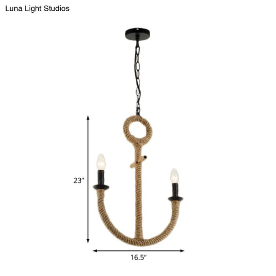 Rustic Roped Anchor Chandelier Pendant Light - Lodge Style Beige Dining Room Ceiling Fixture