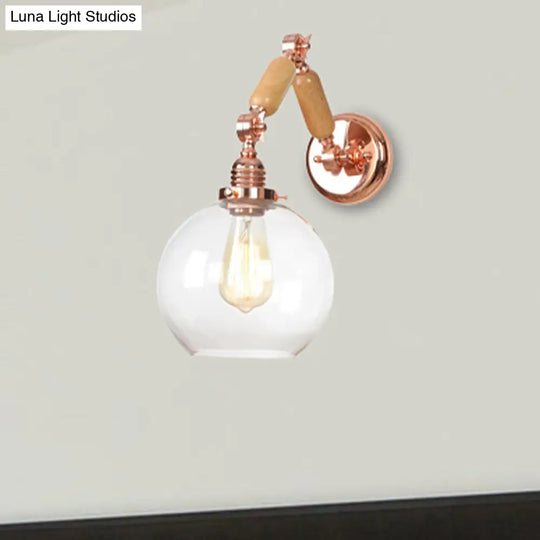 Rustic Rose Gold Wall Mounted Globe Light With Extendable Arm - Clear Glass Lighting