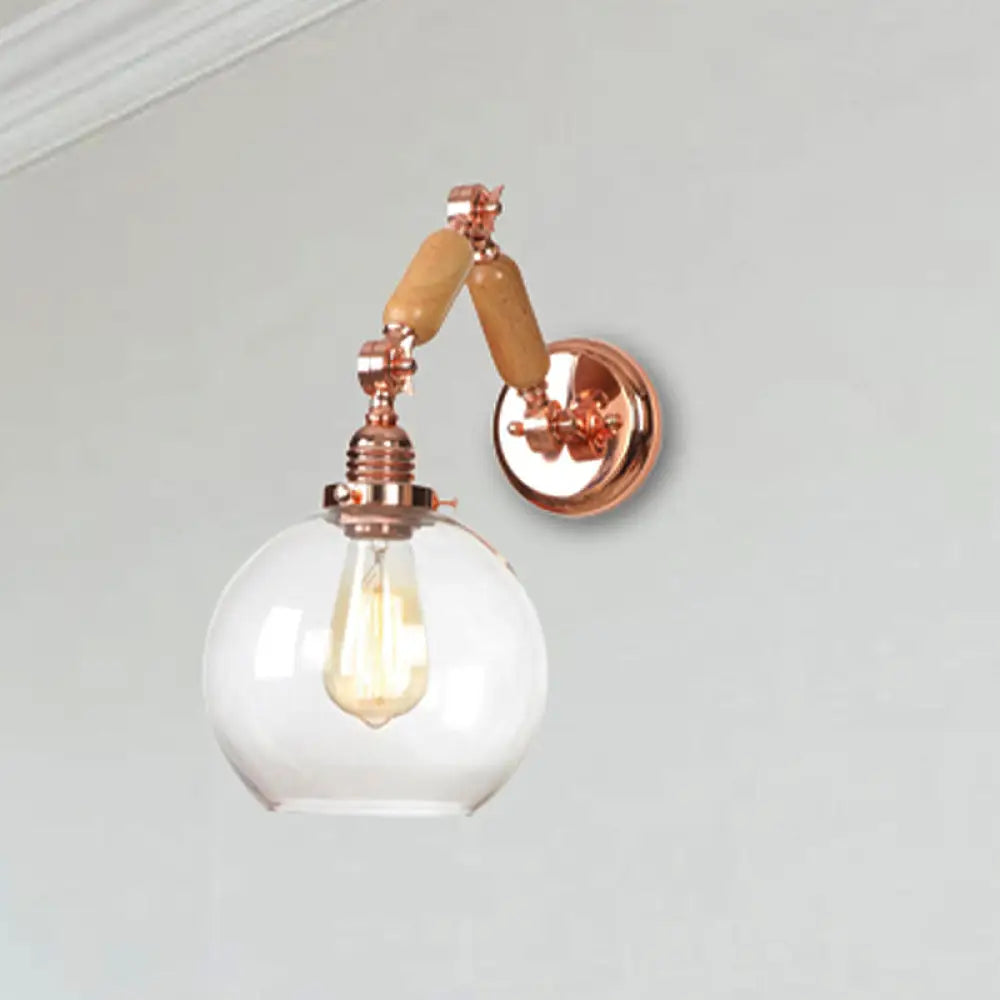 Rustic Rose Gold Wall Mounted Globe Light With Extendable Arm - Clear Glass Lighting