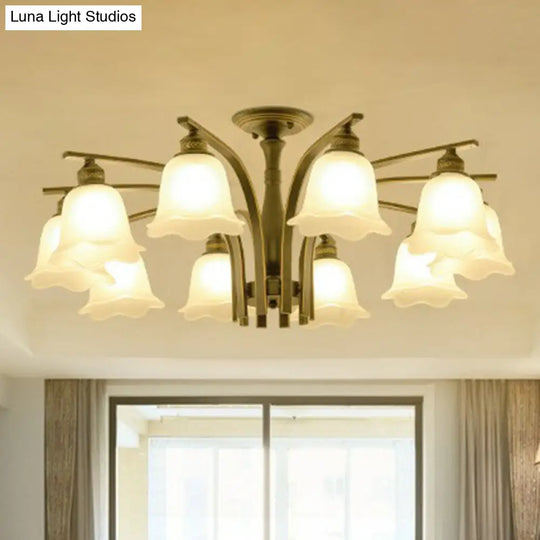 Rustic Ruffled Semi Flush Cream Glass Chandelier - Stylish Ceiling Light For Living Room 10 / Gold
