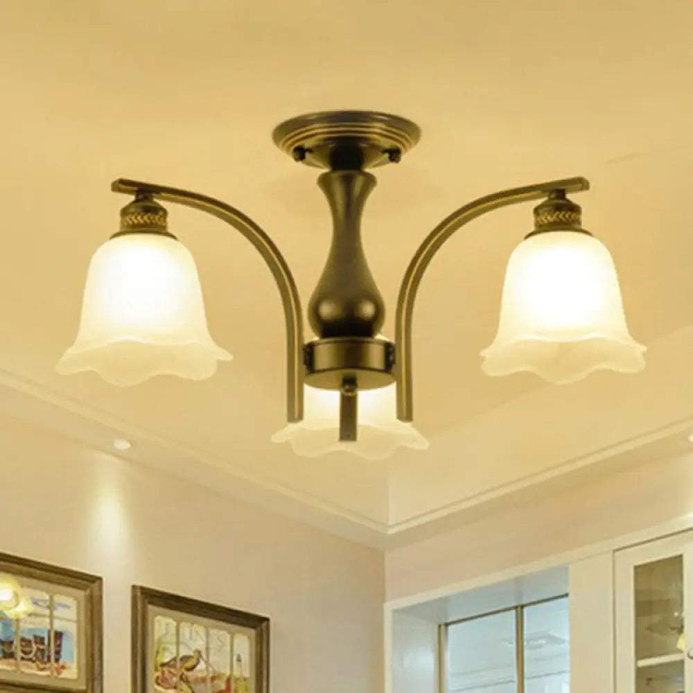 Rustic Ruffled Semi Flush Cream Glass Chandelier - Stylish Ceiling Light For Living Room 3 / Black