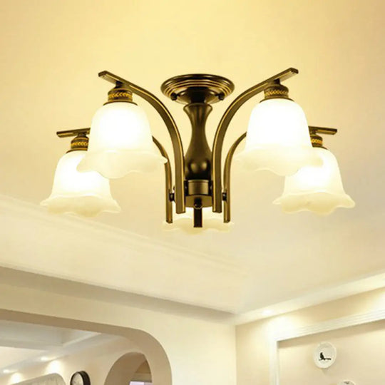 Rustic Ruffled Semi Flush Cream Glass Chandelier - Stylish Ceiling Light For Living Room 5 / Black