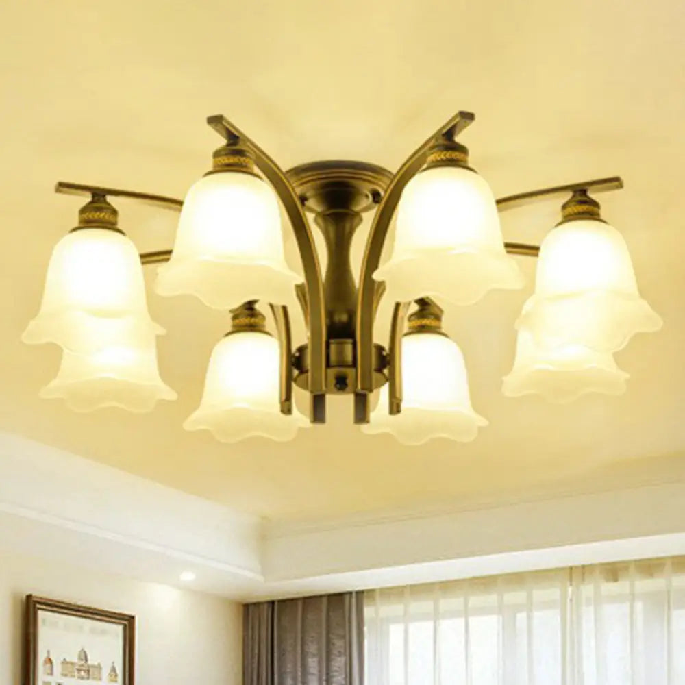 Rustic Ruffled Semi Flush Cream Glass Chandelier - Stylish Ceiling Light For Living Room 8 / Black