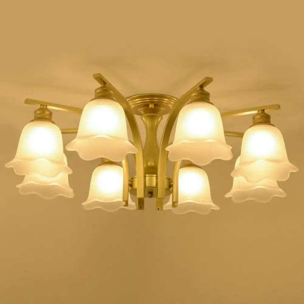 Rustic Ruffled Semi Flush Cream Glass Chandelier - Stylish Ceiling Light For Living Room 8 / Gold