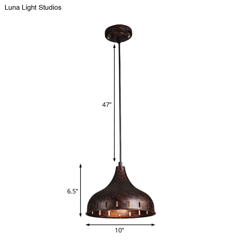 Rustic Rust Onion Pendant Light Fixture - Iron Restaurant Lamp With Hollow Design