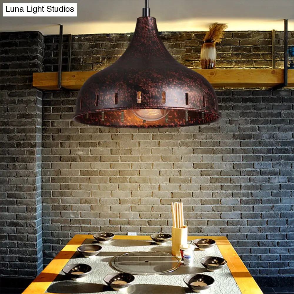 Rustic Iron Onion Hanging Light Fixture With Hollow Design - Restaurant Pendant Lamp Rust