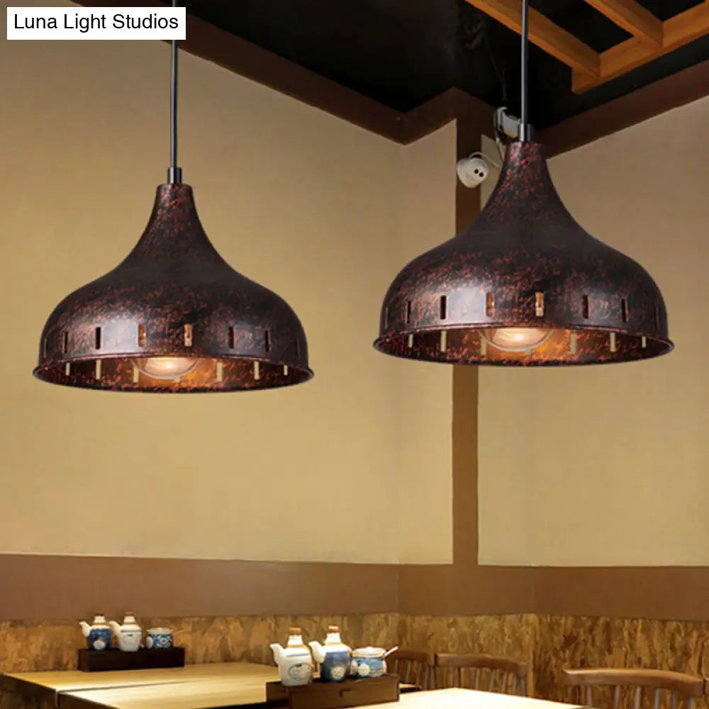 Rustic Iron Onion Hanging Light Fixture With Hollow Design - Restaurant Pendant Lamp