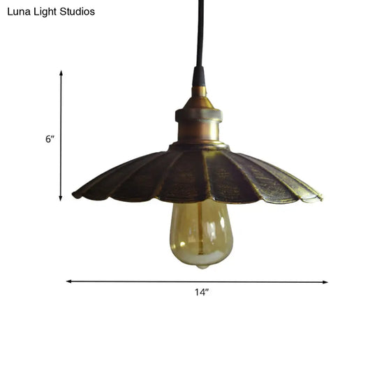 Rustic Scalloped Bronze Pendant Light Fixture - 1-Light Metallic Hanging Lamp Multiple Width Options