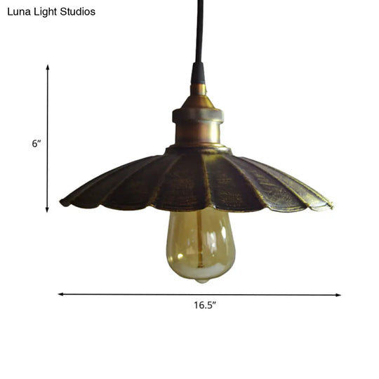 Rustic Scalloped Bronze Pendant Light Fixture - 1-Light Metallic Hanging Lamp Multiple Width Options