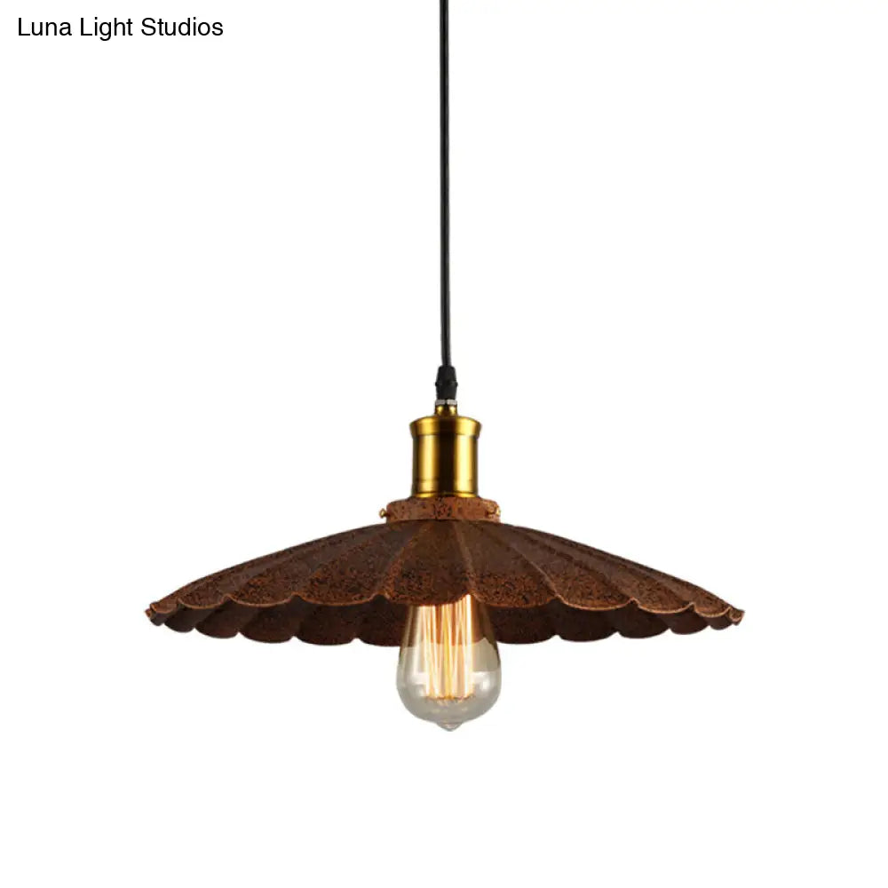 Rustic Scalloped Pendant Light - Lodge Style Iron Kitchen Hanging Lamp 10’/12’ Diameter