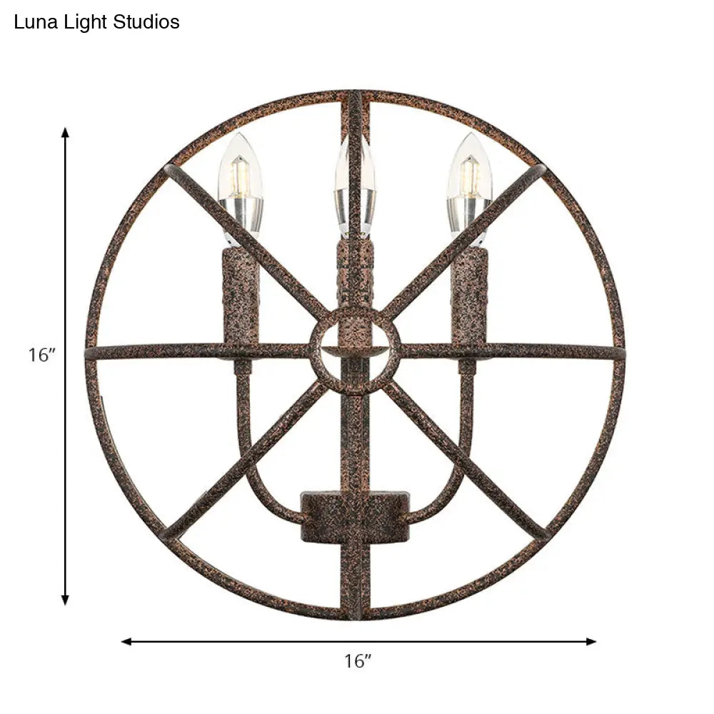 Rustic Semi-Circle Metallic Sconce Lamp - 3-Light Restaurant Wall Lighting In Rust/Black