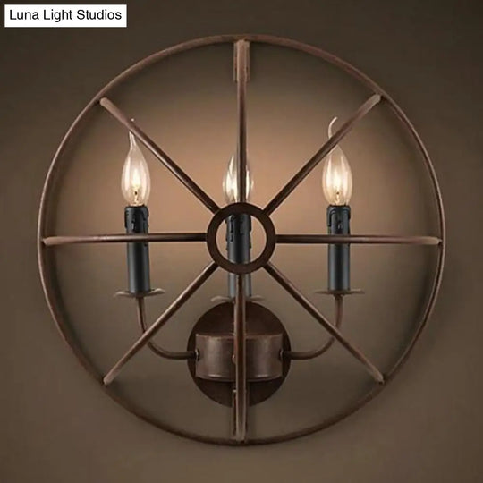 Rustic Semi-Circle Metallic Sconce Lamp - 3-Light Restaurant Wall Lighting In Rust/Black